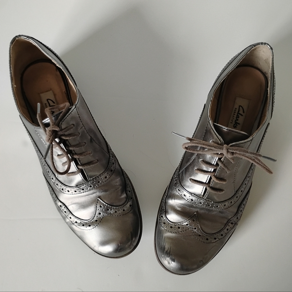 Clarks Narrative Metallic Pewter Wingtip Hamble Oak Brogues Classic Size 7.5